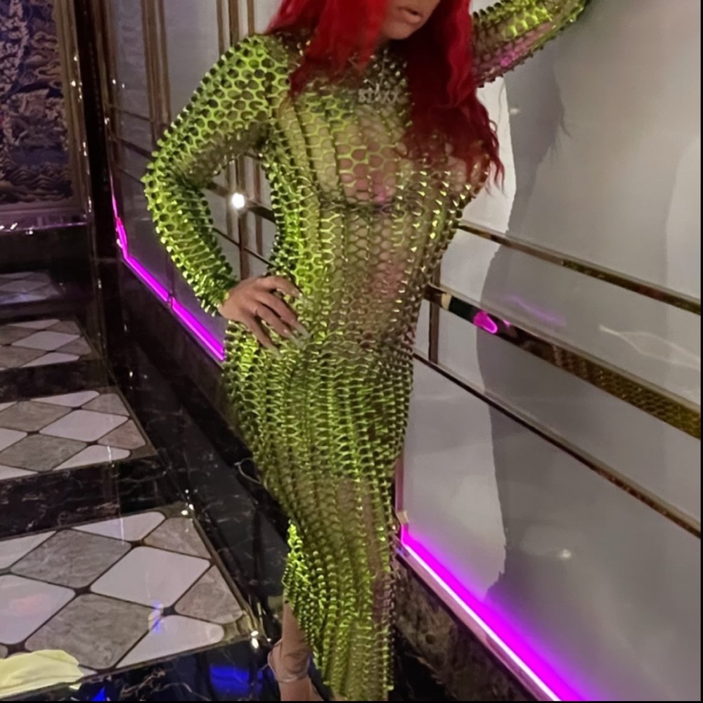 Green metallic dress